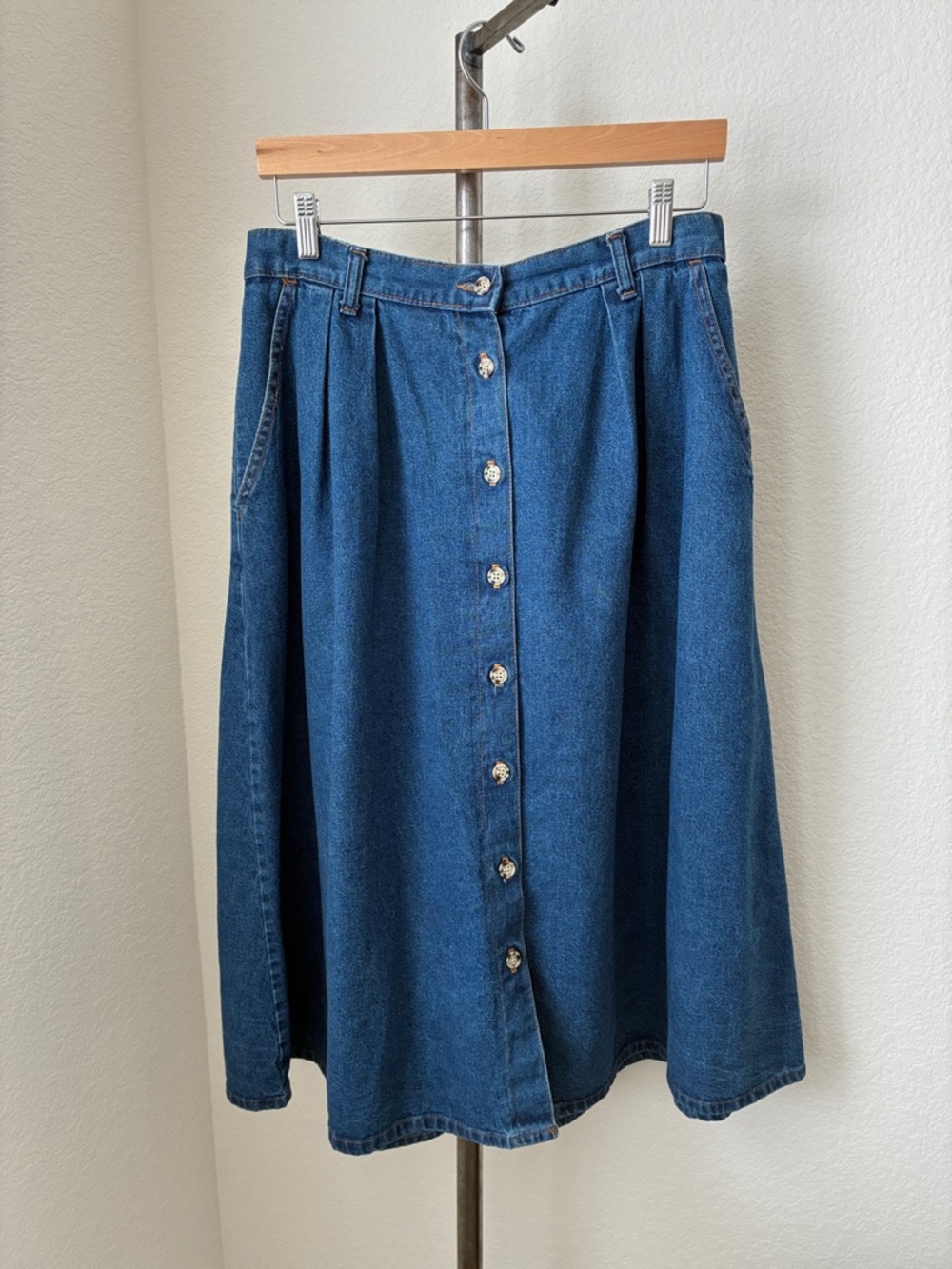 Vtg 80s 90s  sz 14 Long Denim Button Down Pleated Full Skirt Grandmacore